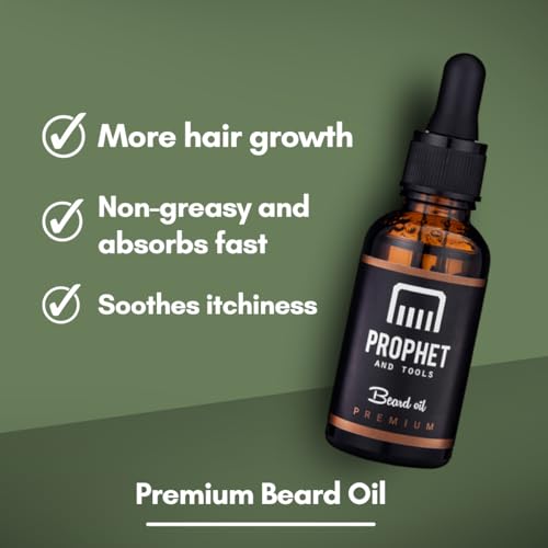 Prophet and Tools Premium Unscented Beard Oil & Comb Set - Thickens and Softens Beard, Relieves Itch & Dry Skin, 100% Natural, Fast-Absorbing Formula - Perfect for Beard Growth & Grooming - 1 oz