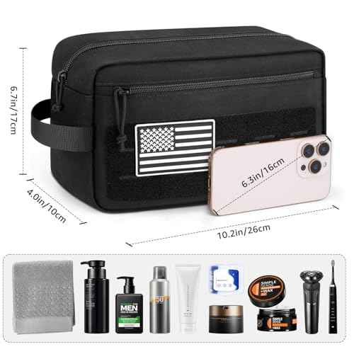 ETRONIK Travel Toiletry Bag for Men, Tactical Hygiene Bag EDC Military Tool Molle Pouches, Water-resistan Hanging Shaving Dopp Kit Shower Bag for Travel Accessories, Bathroom Makeup Bag Women, Black