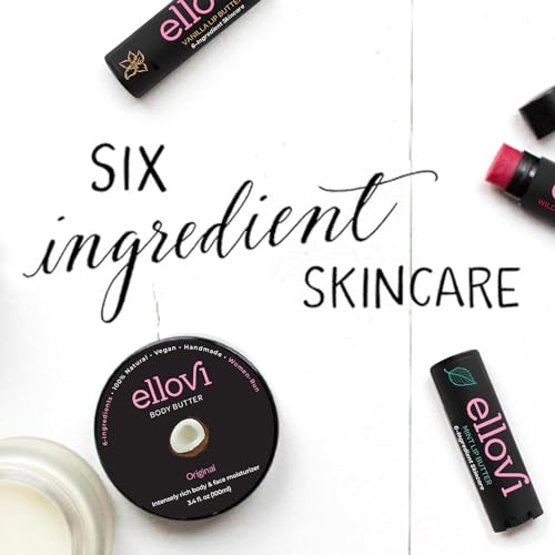 Ellovi Natural Lip Butter Lip Balm - Mint - Pure Enough to Eat - Made With Just 6 Vegan Ingredients - Moisturizing Lip Care for All Day Hydration (3-Pack)