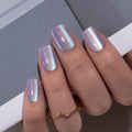 CurvLife Chrome Square Cat Eye Press-On Nails - Purple Soft Gel, Long-Lasting, Includes Nail Glue & Tabs