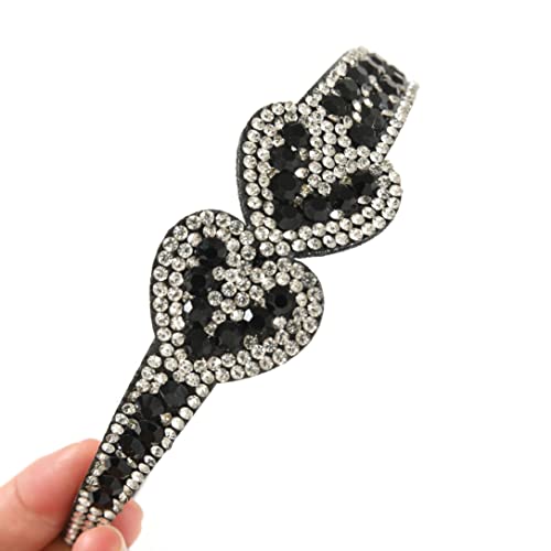 Gmmidea Heart Rhinestone Headbands for Women Girls Bling Sparkly Diamond Headband Crystal Jeweled Hairband Fashion Birthday Holiday Hair Accessories Black