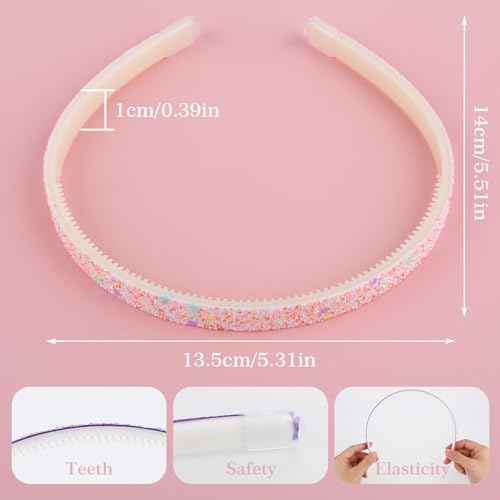 Glitter Headband, 4pcs Plastic Sparkly Cute Non Slip Chunky Hairbands, Thick Bling Confetti Rainbow Hair Bands with Teeth, Little Girls Colorful Hair Accessories