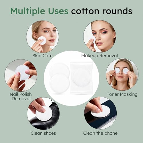 LLHQAMT 100 Sets (200 pcs) Individually Wrapped Cotton Rounds for Makeup Removal