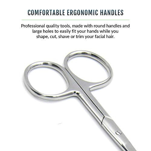 Pack of 2 Curved & Rounded Blunt Tip TSA Stainless Steel Small Scissors for Eyebrows & Eyelashes for Beard Trimming & Moustache, Baby Scissors for Nails, Nose & Facial Hair Scissor.
