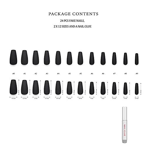Hypnaughty Press On Nails - Rhinestone & Noir Black Matte Coffin, Trendy & Salon Quality Reusable Nails With Kit