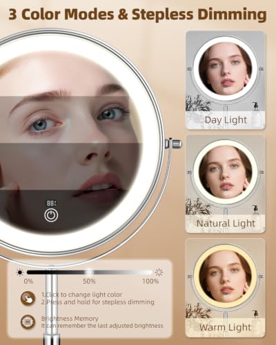 VPU Chrome 9-inch Lighted Makeup Mirror with 30X Magnification & Adjustable Brightness