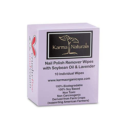 Karma Organic Nail Polish Remover & Remover Wipes Bundle ? Natural Unscented Nail Polish Remover (4FL-Oz) Lavender Nail Polish Remover Wipes (Pack of 10)
