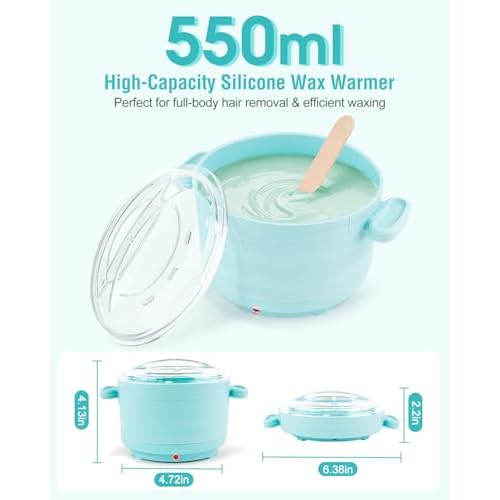 Waxing Kit, Foldable Wax Warmer with 4 Packs Hard Wax Beads, Silicone Wax Pot Machine for Full Body, Face, Eyebrows, Legs, Bikini, At Home Hair Removal Kit with 15 Accessories for Women Men, Green