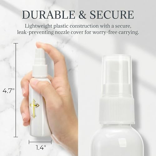 Hiceeden 30 Pcs 60ML Spray Bottles with Gold Cross Pattern, Empty Plastic Catholic Water Container, Portable Water Bottles for Halloween Easter Party, White (2oz)