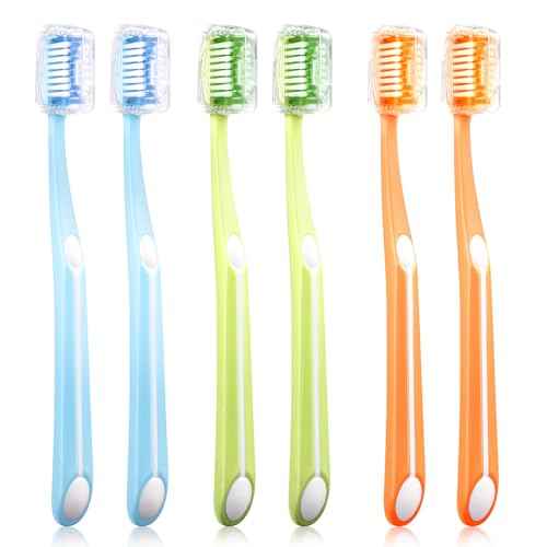 Medium Toothbrushes for Adults, Toothbrush Medium Bristles with Covers for Travel, Deep Plaque & Stain Removal, 6 Count