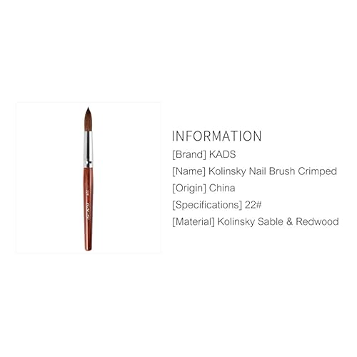 KADS Kolinsky Acrylic Nail Brush Oval Shape Nail Art Brush Pen Manicure Brushes (Red Wood Holder, 22#)