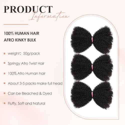 Teresa Springy Afro Twist Human Hair for Braids and Dreadlocks, Natural and Soft pre Fluffed Spring Twist Hair Can be Dyed and Bleached (18 Inch, 50g/Pack)
