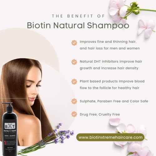 Biotin X Treme Hair Natural Shampoo for Hair Loss & Thinning Hair - Color-Safe, DHT Blocker, Sulfate-Free, Paraben-Free - For Men & Women - Promotes Hair Growth, Strengthens, and Thickens - 16 oz