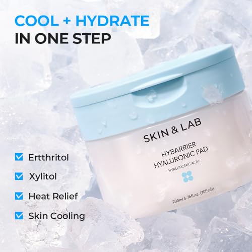 [SKIN&LAB] Hybarrier Hyaluronic Pad, Deep Hydration & Cooling, Stretchable Pads for Dryness & Inner Skin Tightness, 70 Pads