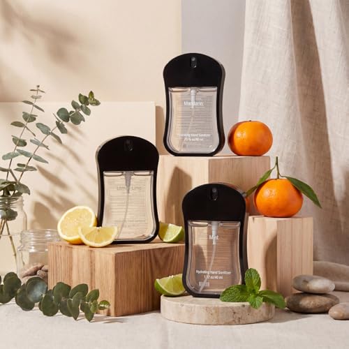 Travel Size Hydrating Hand Sanitizer Spray - 3 Pack with Mint, Mandarin, Lemon Lime Scents