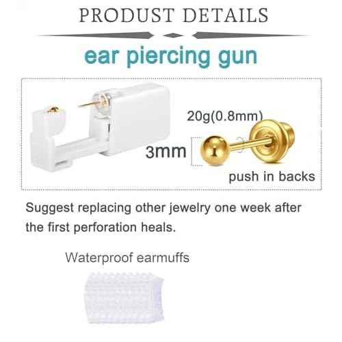 QWALIT 3 Pairs Ear Piercing Kit Gold Ear Piercing Gun Kit Disposable Self Piercing Earrings at Home Earring Gun Piercing kits with Earring Studs Small Ball