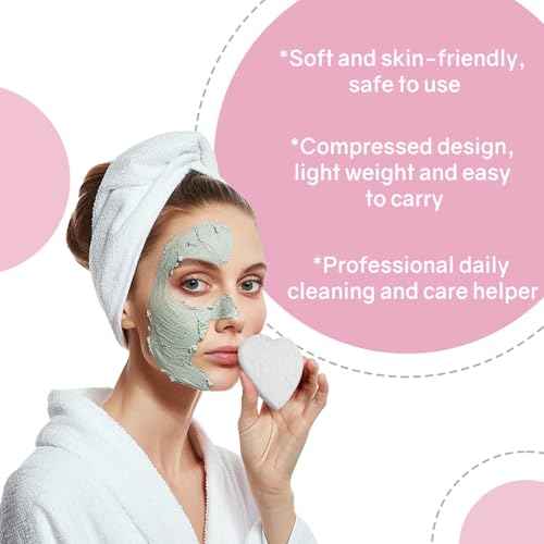 50-Count Heart Shape Compressed Facial Sponges,100% Natural Cellulose Face Sponge Spa Sponges for Removing Dead Skin, Dirt and Makeup(White)