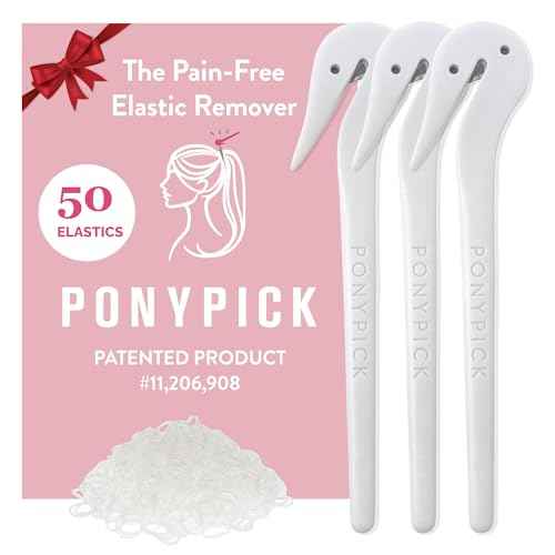 Hair Elastic Rubber Bands Cutter - Easy To Use, Pain-Free, No Hair Damage - Ponytail Tool for Kids & Toddlers (3 Packs & 50 Clear Elastics)