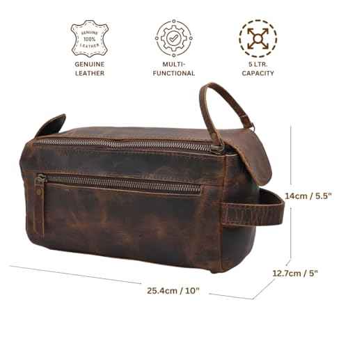 Genuine Buffalo Leather Toiletry Bag Handmade Vintage Distressed Dopp Kit Waterproof Travel Shaving & Cosmetic Organizer Unisex Small
