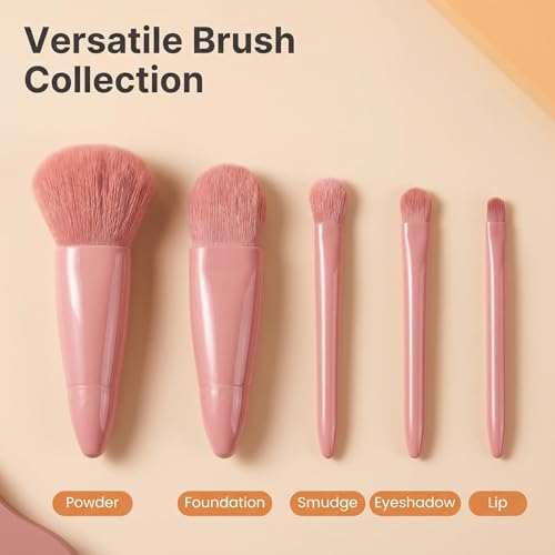 Travel Size Makeup Brush Set with Mirror - Mini Portable Cosmetic Kit