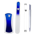 BONA FIDE BEAUTY Blue Czech Glass Nail File Kit 3-Pieces- Glass Curved File (Ergo File), and Cuticle Pusher