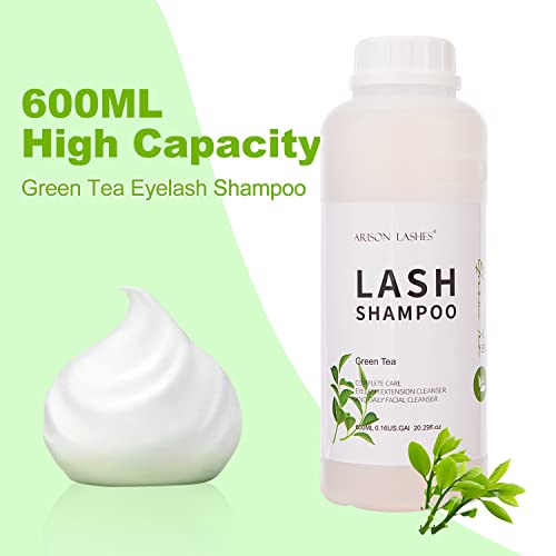 Arison Eyelash Eyelash Extension Shampoo 600ml / Eyelid Foaming Cleanser/Wash for Extensions and Natural Lashes/Paraben & Sulfate Free Safe Makeup & / Professional & Self Use (Aloe)