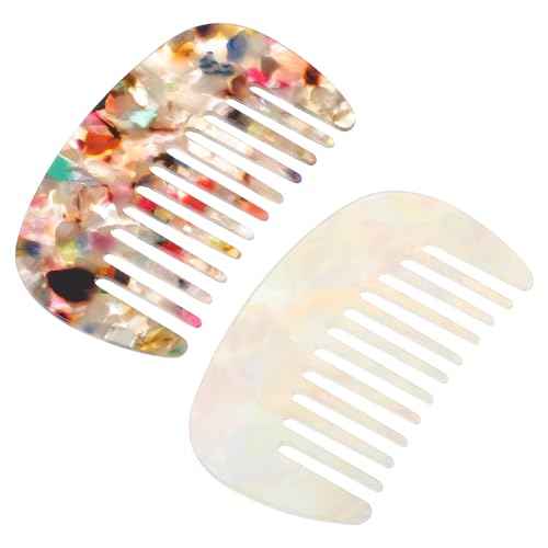 Travel Comb Mini Detangling Combs For Women Wide Tooth Combs Hair Pocket Comb 2pcs Anti-Static Small Acetate Hair Detangler Brush For Bangs Curly Wavy Long Hairs Daily Care Wet Dry