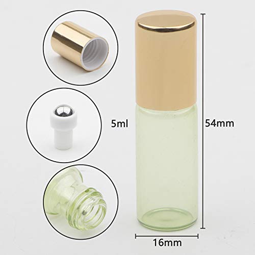 Kesell 5ml Glass Roller Bottles for Essential Oils 15 Pack Light Green Roll On Bottles with Stainless Steel Roller Balls Refillable Travel Containers for Perfume, Aromatherapy