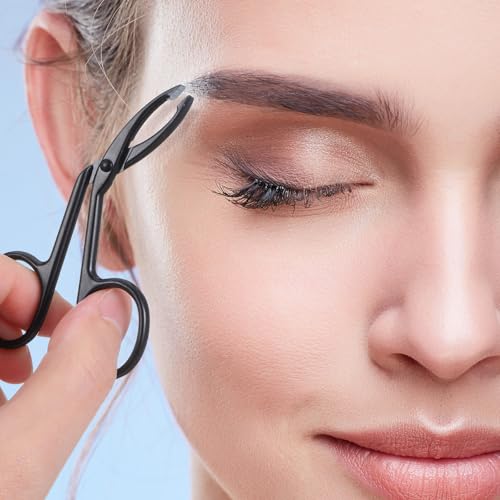 4Pcs Eyebrow Tweezers Scissor Handle Set, Flat Straight Tip Tweezers Hair Plucker Slanted Tip Shaped Eyebrow Facial Remover Stainless Steel for Hair Plucker Remover Facial Eyebrows Care