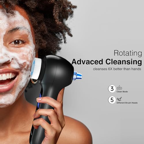 Umickoo Black Rechargeable Rotating Face Scrubber with Blackhead Removal - Waterproof, 3-in-1 Skin Care Device