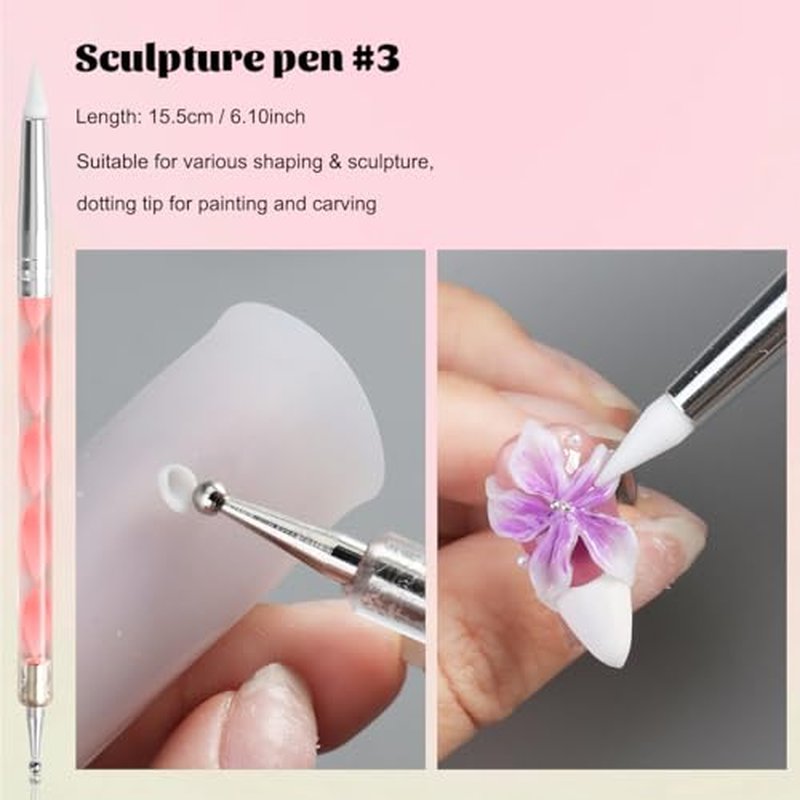 3D Nail Art Sculpture Pen Set - Double-Head Stainless Steel (3 Pcs)