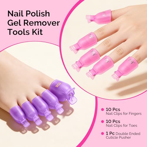MelodySusie Gel Nail Polish Remover Clips Kit with Cuticle Pusher - 21 Pcs