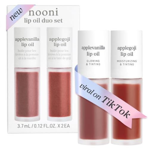 NOONI Korean Lip Oil Set - Hydrating Plumping Gloss (Applevanilla & Applegoji)