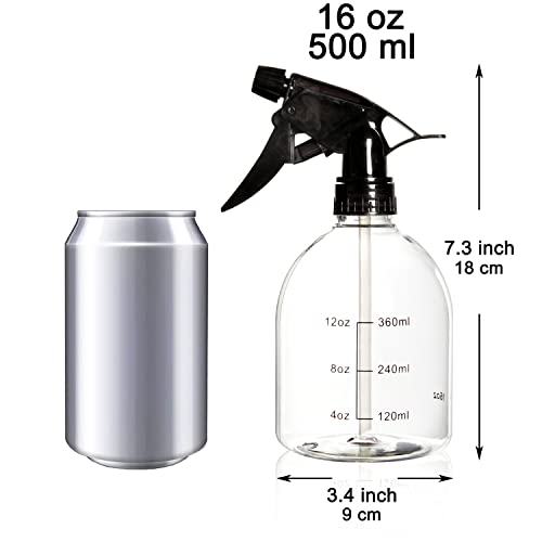 Youngever 6 Pack Empty Plastic Spray Bottles, Spray Bottles for Hair and Cleaning Solutions, 6 Pack 16 Ounce Bottles (Black Sprayer)
