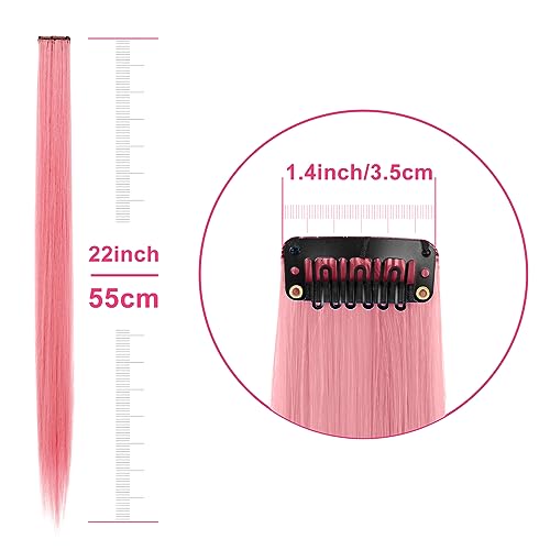 22Pc Colored Clip-In Hair Extensions - Rainbow Highlights Set