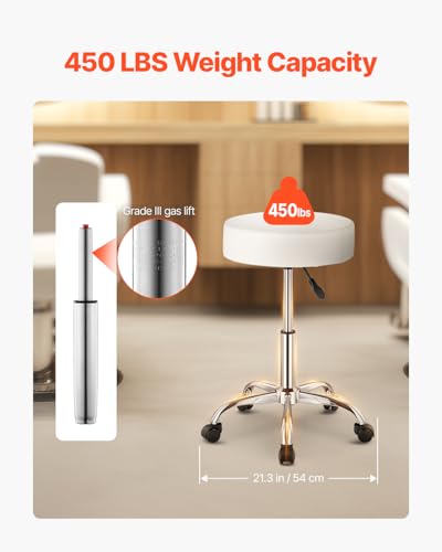 VEVOR White Adjustable Rolling Stool with Wheels 21.3" Diameter, 450 lbs Capacity