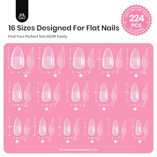 Beetles Tipex Instant Apex Nail Tips Kit, Medium Almond, 224Pcs, 16 Sizes – 7 Short Oval Alternative