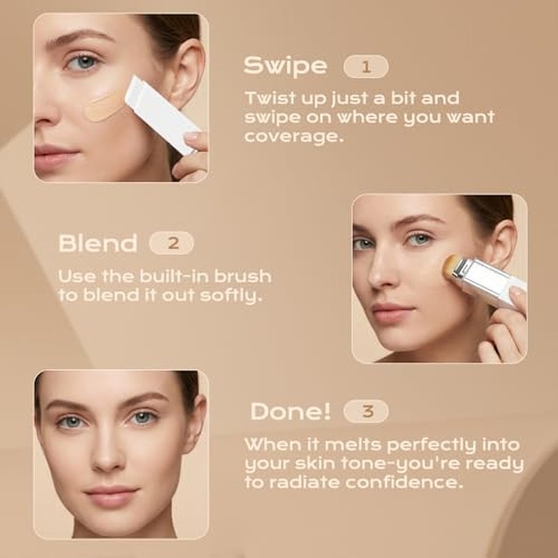 Color Changing Foundation Stick with Brush - Hydrating Makeup for Dark Skin