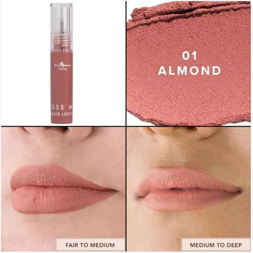 Italia Deluxe Pick 1 Mousse Matte Liquid Lipstick Comfortable Velvet Finish & Zipper Bag (190-01 : ALMOND, Full Size)