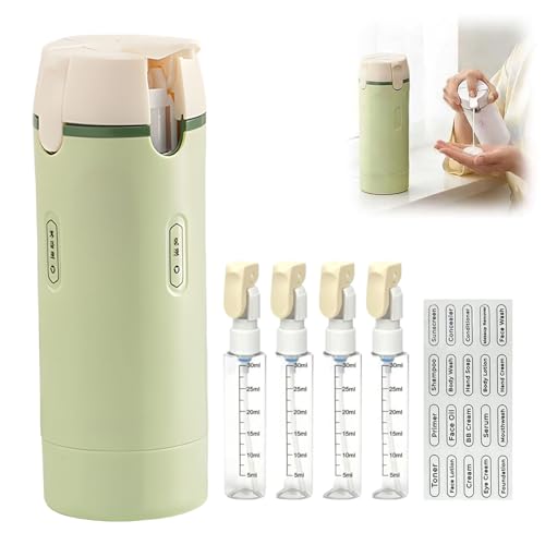 Green 4 in 1 Travel Dispenser Bottles - Leak-Proof 30ML Toiletry Set with Measurement & Labels