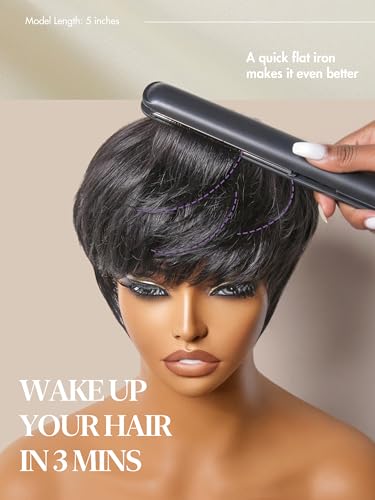 LUVME HAIR 5-Inch Short Pixie Cut Wig with Bangs - Glueless & Skin-Friendly