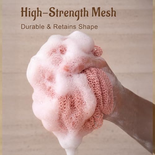 Pink African Net Sponge with Knots - Exfoliating Washcloth for Shower & Bath
