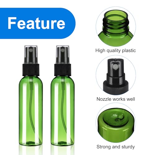 uxcell 100Pack Spray Bottles, 2Oz/60ML Reusable Clear Empty Mist Plastic Mini Travel Bottle Set,Small Refillable Liquid Containers for Household Use, Essential Oil, Cleaning (Green Black)