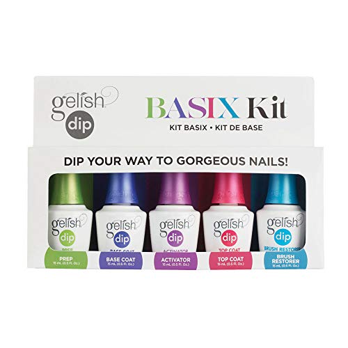 Gelish Dip Basix Kit ? Prep, Base Coat, Activator, Top Coat & Brush Restorer ? Easy, Odor-Free, No UV or LED Lamp Required for Long-Lasting, Salon-Quality Dip Powder Nails at Home.