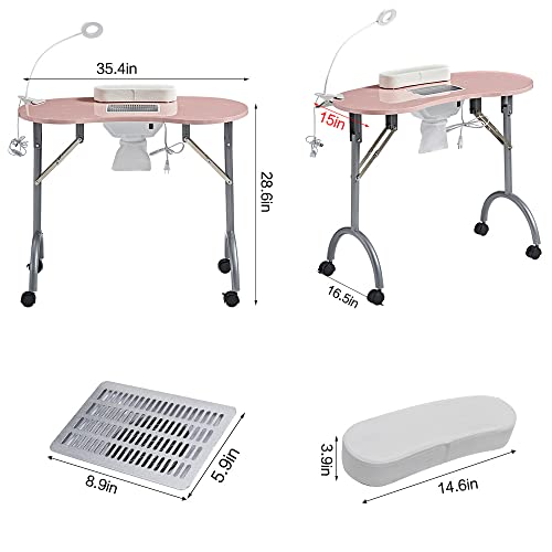 Portable Nail Desk with Dust Collector & LED Lamp