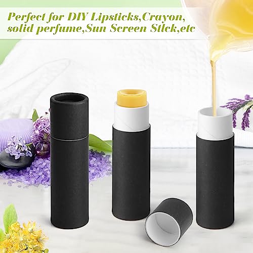 20Pcs 7g Paperboard Lip Balm Tubes Lipstick Containers Round Refillable Kraft Containers for Solid Ointment Deodorant Sample Vial DIY Cosmetic Storage,Push-Up Style,Black