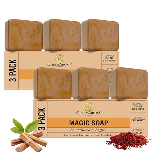 Sandalwood & Saffron Magic Soaps For Bath | Paraben Free | Chandan & Kesar Bath Soap | Handmade Soaps For Glowing | lightening Soap For Men & Women | Pack of 2