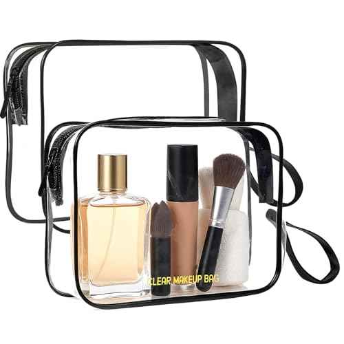 Clear Makeup Bag,2 Pack TSA Approved Toiletry Bag Travel Toiletry Bag Hanging Makeup Cosmetic bag for Women Men (Black).