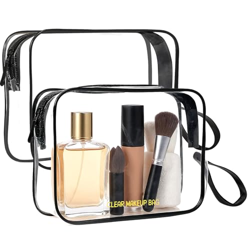 Black Clear Makeup Bag 2 Pack TSA Approved Toiletry Bags for Travel & Office