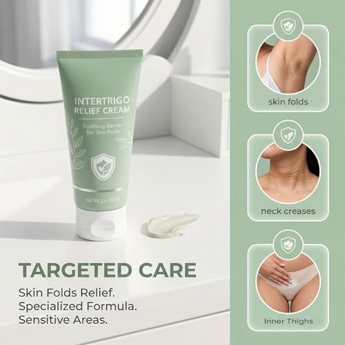 Intertrigo Relief Cream, Skin Fold Barrier Cream for Moisture & Friction Protection, Helps Soothe Irritated Skin, Reduce Moisture & Friction, 2 oz